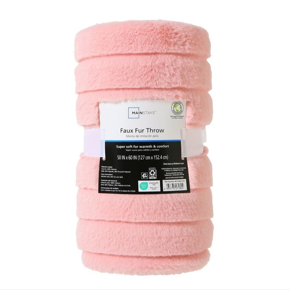 Mainstays Blush Pink Luxury Striped Faux Fur Throw 50x60 - Adult/Teens